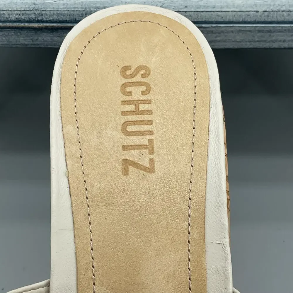 NEW Schutz Women’s Dale Cutout Leather & Cork Sandals White Size 10.5B